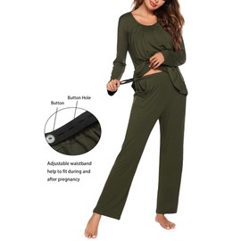 Ekouaer Women's Maternity Nursing Pajamas Set Long Sleeve Pregnancy Pajama Breastfeeding PJS Sleepwear Army Green Small