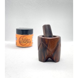 Generic Chiltepin Sonora - Wood Grinder Mill - Spicy Sun Dried Peppers from Mexico- Pepper Flakes- Jar- Chiltepinero. Mini Mortar Sonora Ironwood Handmade Pepper Crusher, Pepper Mill Wood