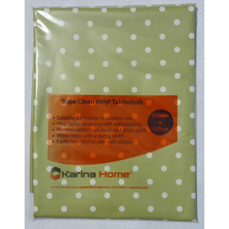 Karina Home Sage Green Dotty PVC Wipe Clean Tablecloth (200cm