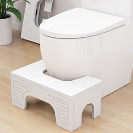 Foldable Toilet Stool Squat for Adults and Kids, 7" & 9" Adjustable Heights Bamboo Flip Poop Stool for Bathroom - Improve Squatting Posture, Potty Stool with Anti-Slip Layer[No Installation Required]