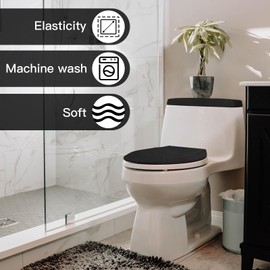 Toilet Lid Cover and Toilet Tank Lid Cover Replacement Toilet Cover with Elastic Bottom for Bathroom Decor Accessories (Black)