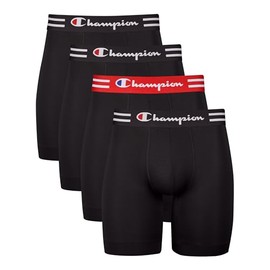 Champion Men's Boxer Briefs Pack, Performance Long-Leg, Moisture-Wicking, Odor Control, 4-Pack, Black, X-Large