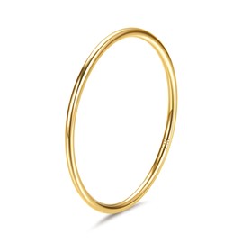 Dimaday 1mm 14K Gold Plated Stackable Rings for Women Stainless Steel Simple Thin Ring Gold Simple Small Thumb Statement Band Rings Comfortable Fit, Stainless Steel