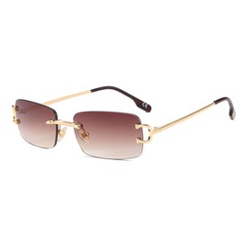 kachawoo Kleine Retro-Sonnenbrille, rechteckig, randlos, Vintage, männlich, weiblich, Sonnenbrille, UV400, rahmenlose Geburtstagsgeschenke für Mädchen (gold with brown)
