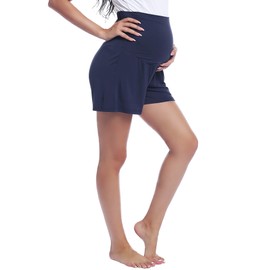 Amorbella Womens Maternity Yoga Shorts Pregnancy Shorts Lounge Wear Pants(Navy Blue,Medium)