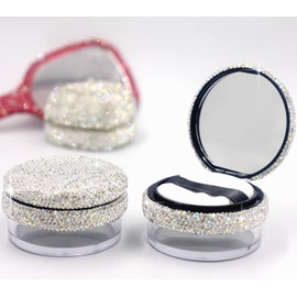 Bestbling Bling Rhinestone Refill Loose compact Powder Container - 20g Capacity, Elastic Mesh, No Powder Leakage, Includes Powder Puff, Versatile Cosmetic Storage, Powder Dispenser (Silver)