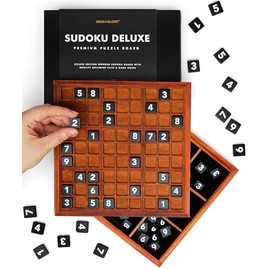Iron & Glory Deluxe Wooden Sudoku Puzzle Game - Brain Teaser 81 Numbered Melamine Tiles & Comprehensive Guide - Travel Board Game for Friends & Family