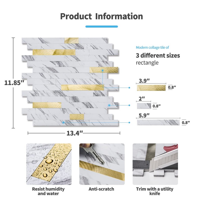 Art3d 10-Sheet Peel and Stick Backsplash Tile for Kitchen Bathroom