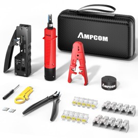 AMPCOM Ethernet Crimping Tool Kit 9-in-1 Pass Through RJ45/RJ11 Network Tool Kit for STP Cat7/6A UTP Cat6/5E/5 RJ45 Connectors with 110 Punch Down Tool Wire Stripper in Portable Waterproof Bag