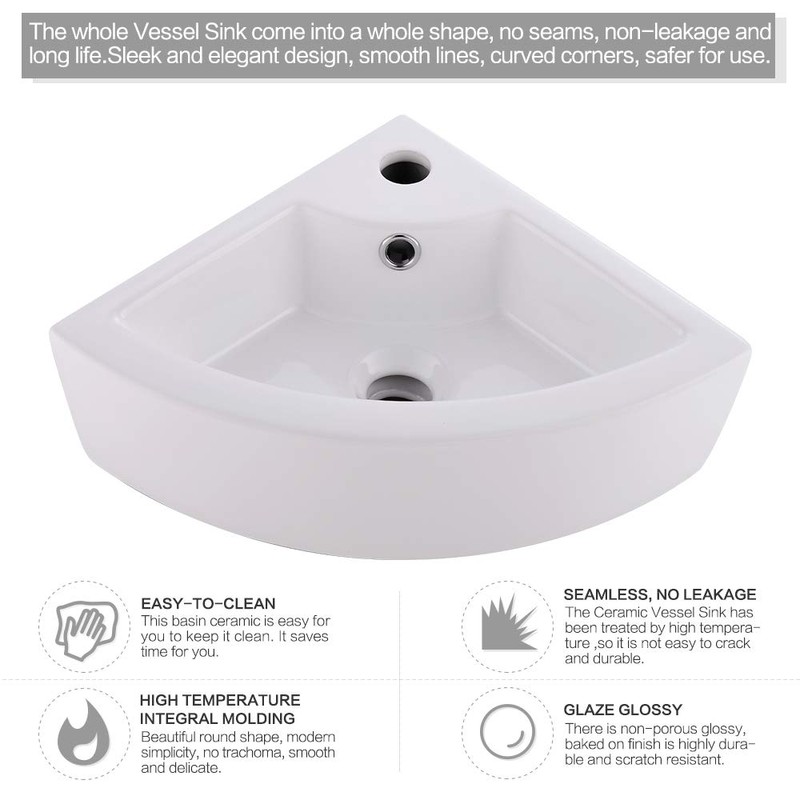 Small Corner Wall Mount Bathroom Sink and Faucet Combo -
