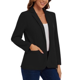 MINTLIMIT Women's Casual Business Button Front Long Sleeve Notch Lapel Office Blazer Jacket with Pockets (Black, Size L)