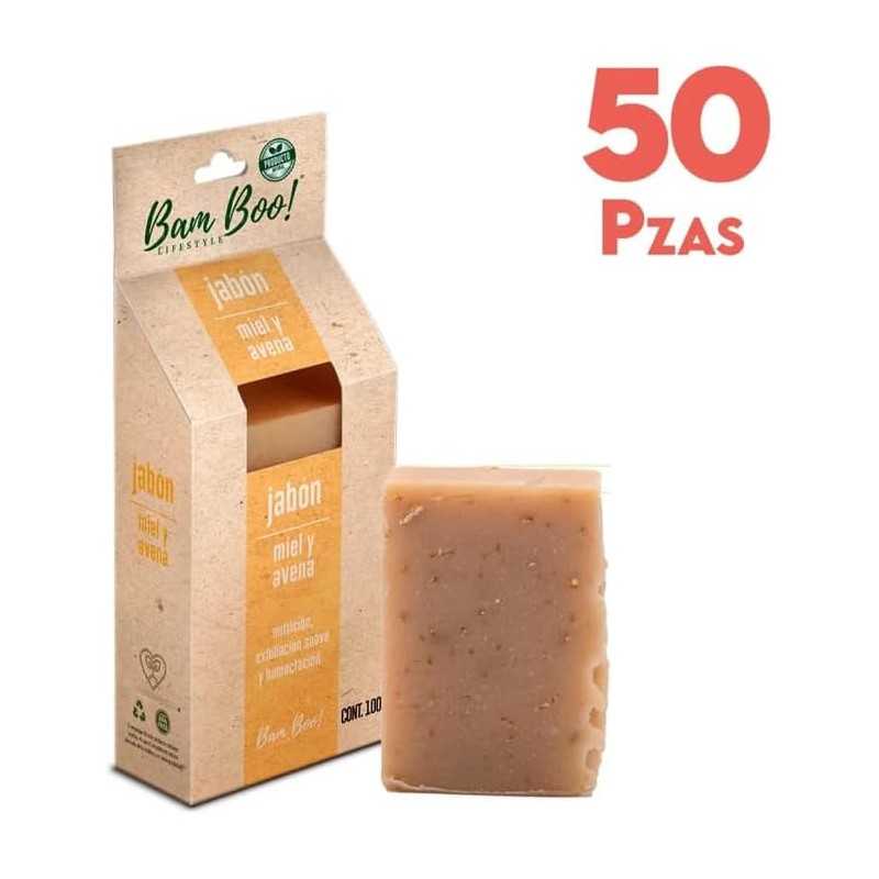 50 Pack Jabón Artesanal Natural Miel Avena 100 G Bam