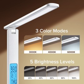 LAOPAO Desk Lamp with 10W Wireless Charging and USB Charging Port, 15 Modes Touch Control Study Lamp with Smart Display & Clock Temperature Function, Foldable Led Desk Lamp for Office Bedroom Study