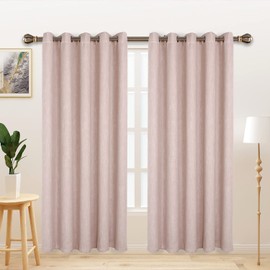 LORDTEX Linen Look Textured Blackout Curtains with Thermal Insulated Liner - Heavy Thick Grommet Window Drapes for Bedroom, 70 x 63 Inches, Blush, Set of 2 Panels