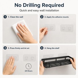 1-Pack No-Drill Wall Shelf for Bathroom & Kitchen, Large Storage Rack