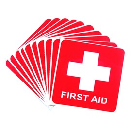 SICOLAS 10 pcs First AID Stickers, Waterproof Emergency Treatment Labels, Bubble Free Self Adhesive Peel and Stick Vinyl Decal (10x10 cm)