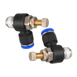 Pysrych Pneumatic Push to Connect Air Flow Control Valve, 16mm Tube OD x 3/8" Male BSP Thread, Elbow 90 Degree Switch Valve Adapter Fitting (Pack of 2)