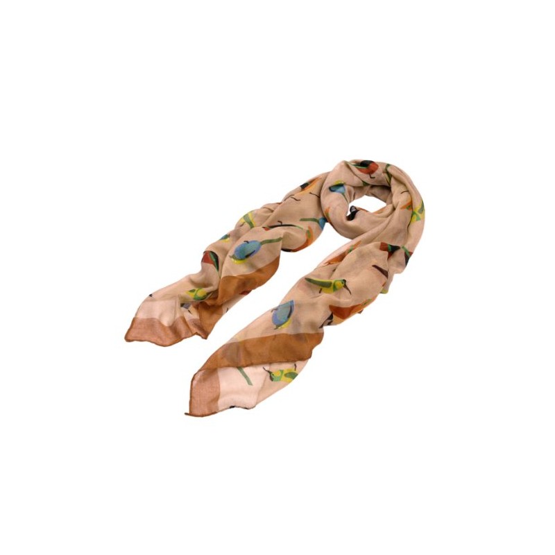 TrendsBlue Elegant Birds Print Fashion Scarf, Tan