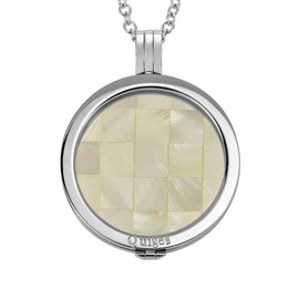 Quiges 90cm Necklace Set Silver Plated Stainless Steel with Pendant and 33mm Cube Pattern Shell Pearl Coin