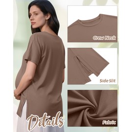 Riyiper 4 Pack Women's Maternity T Shirts, Short Sleeve Split Side Pregnancy Tee Tops Casual Loose Crewneck Maternity Clothes(Black, White, Coffee, Army Green,Small)