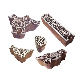 Original Shapes Bird and Border Wood Blocks for Printing (Set of 5)