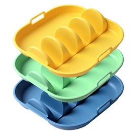 Taco Holder Set of 3 – 10-Inch Silicone Divided Tray, Holds 4 Tacos Upright, Reusable & Dishwasher Safe, Microwave & Oven Safe, Compatible with Cuisinart Ovens & Toshiba Microwaves (blue+green+yellow)