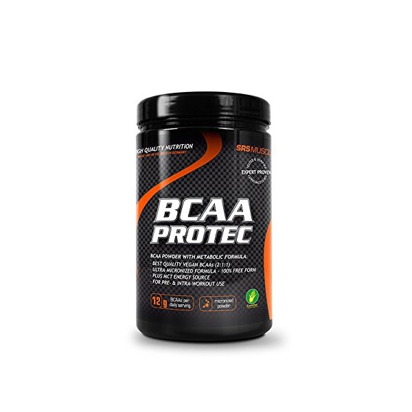 SRS Muscle - BCAA Protec, 414 g, Mango Passion Fruit | Double Muscle Protection | Pre- and Intra Workout | with Vegan BCAAs Made from Corn | German Premium Quality