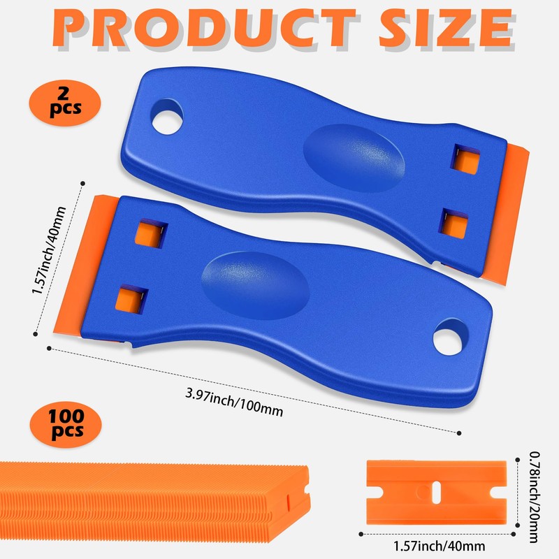 2PCS Plastic Scraper with 100 Plastic Blades, Multipurpose Plastic Scraper