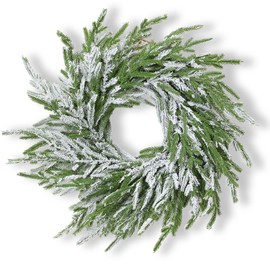 Wavwavw Christmas Decorations 19.7 Inch Norfolk Pine Wreath White Snow Christmas Wreath for Front Door Artificial Green Garland for Xmas Winter Farmhouse Home Decor