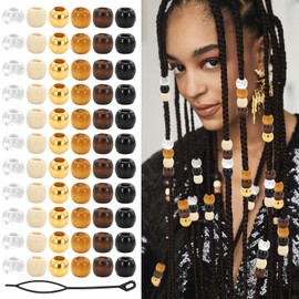 120 Pcs Loc Beads for Braids Hair Women Wooden Wood Braid African Locs Brown Braiding for Women and Men