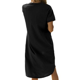 Dyexces Summer Dress for Women Crew Neck Short Sleeve Solid Basic T-Shirts Casual Midi Dresses with Pocket Black
