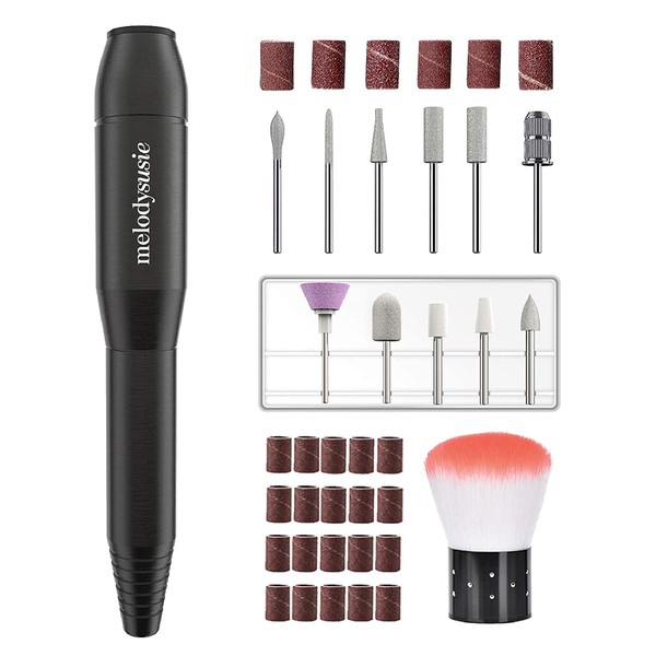 MelodySusie Electric Nail Drill Set for Acrylic Nails Gel Nails, Portable Nail Drill Machine Nail File Kit for Manicure Pedicure Dremel Polishing Shape Tools, Home Salon Use, Black