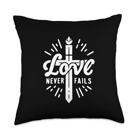 Love Never Fails Inspirational Christian Message Throw Pillow