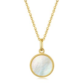 Mameloly 14K Gold Plated Pendant Necklaces for Women Tiny Mother of Pearl Round shaped Fritillaria Pendant Necklace | Dainty Gold Chain Choker Necklaces for Women