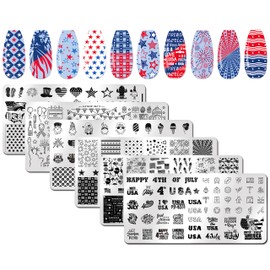 XEAOHESY 6pcs 4th of July Nail Stamping Plates for Nails Independence Day Nail Stamping Kit Patriotic American Flag Stars Statue of Liberty Image Plates Nail Stamper Plates for Women Nail Art