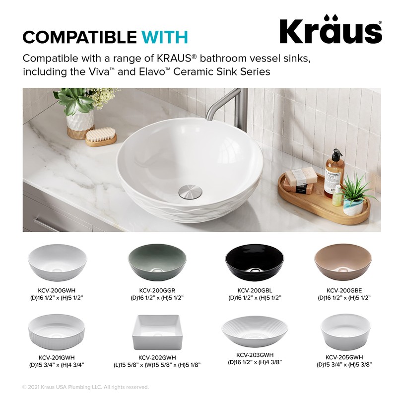 KRAUS Bathroom Sink Pop-Up Drain Assembly in Satin Nickel for