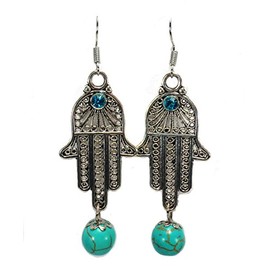 Hamsa Hand Dangle Earrings - Hamsa Kabbalah Earrings - Evil Eye Hamsa Hand - Jewish Judaica Amulett Pendant Jewelry for Success and Proection-Hand of God (Hamsa Hand Earrings-Style 1)