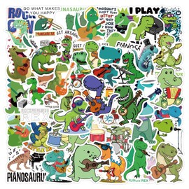 Cute Dinosaur Stickers for Kids 50PCS Funny Dinosaur Music Stickers for Water Bottles Laptop Phone, Kechup Cartoon Waterproof Vinyl Stickers for Teaching Rewards