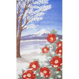 Noren Workshop 11240 Noren Seasonal Winter Camellia Tapestry, Room Divider, Blindfold, Half Noren, Width 33.5 x Length 59.1 inches (85 x 150 cm), Naoko Yamanaka, Four Seasons, Fuji Series, Tsubaki and
