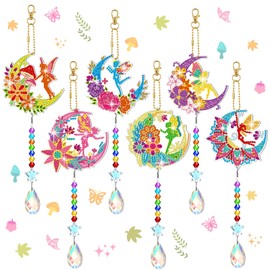 Tradder 6 Pcs Diamond Painting Wind Chimes Spring Diamond Painting Kit Double Sided Elf Ornaments with Crystal Pendant 5D Diamond Art for Spring Home Garden Hanging Ornament