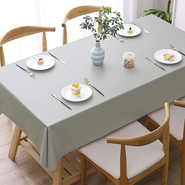 Newthinking PVC Table Cloth, Wipeable Clean Plastic Tablecloth, PVC Waterproof Table Protector, 135x180cm Rectangular Wipeable Tablecloths for Kitchen Picnic Outdoor Indoor, Grey