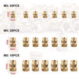 Pack of 50 Threaded Inserts, M3 M4 M5 Melting Thread Insert Nut Brass Embedding Nuts Threaded Bushings Internal Thread Knurled Nuts for 3D Printing Plastic Parts Injection Moulded