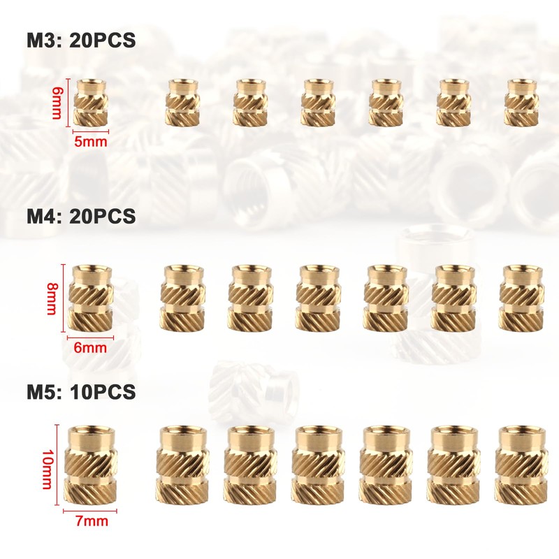 Pack of 50 Threaded Inserts, M3 M4 M5 Melting Thread