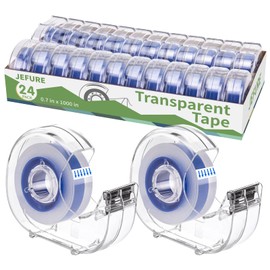 JEFURE 24 Pcs Transparent Tape with Dispenser, 0.7 x 1000 in Blue Core Clear Tape Rolls Bulk, Office Tape Refills for Desk, Craft, and Gift Wrapping