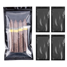 Premium 5-Pack Reusable Cigar Humidor Bags with Humidity Control | 9.64"x5.1" Ziplock Travel Case for Fresh Cigars | Leak-Proof & Durable Design (Black)