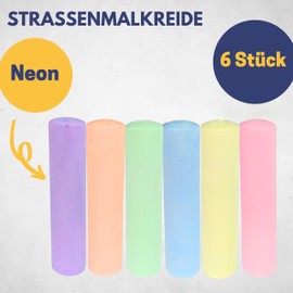 Best Sporting Neon Street Crayon, Pack of 6, Colouring Chalk for Children and Adults, Colourful Chalk in Bright Colours, Ideal for Street and Yard, Easy to Use and Water Soluble