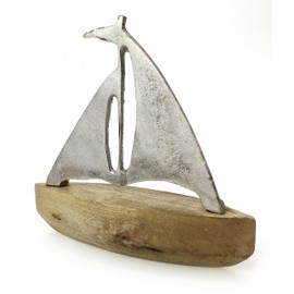 Decorative Figurine Heart Hearts 18 x 16 cm Mango Wood Solid Natural Brown Metal Aluminium Silver Decorative Heart Stand Heart Decoration for Standing