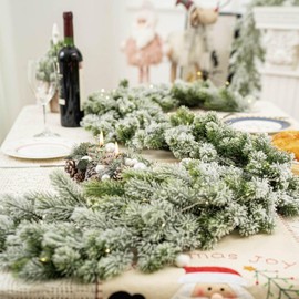 YIGETREE 6.2ft Christmas Garland, Snowflake Flocked Garland for Fireplace Mantel, Outdoor Garland, Holiday Christmas Decorations- Without Lights-Lush Version（190X15X6CM）