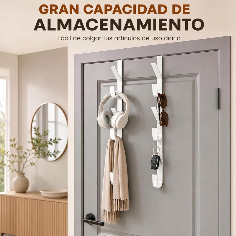 2PCS Perchero para Puerta, Gancho para Puerta, Con 5 Gancho,