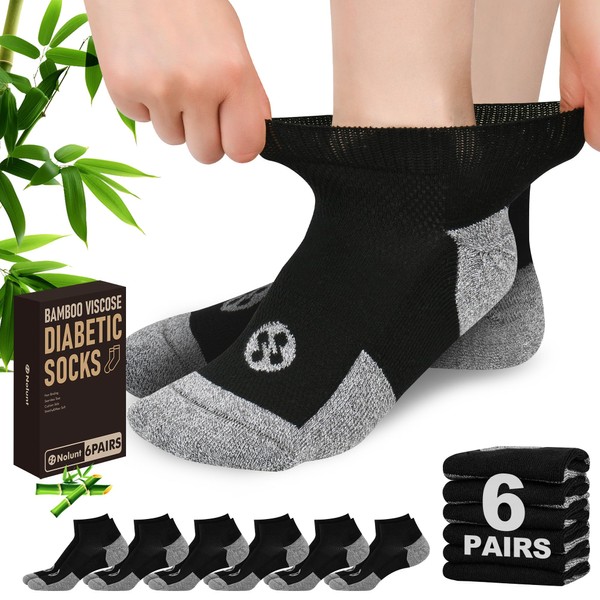 Nolunt Diabetic Socks for Men,6 Pairs Low Cut Diabetic Neuropathy